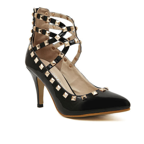 Les femmes sexy bout pointu dopés clouté boucle aiguilles chaussures à talons hauts